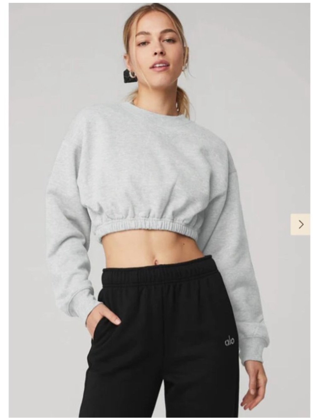 NWOT $130 ALO Yoga Devotion Crew Neck Crop Pullover Sweatshirt Grey Lounge Sz S